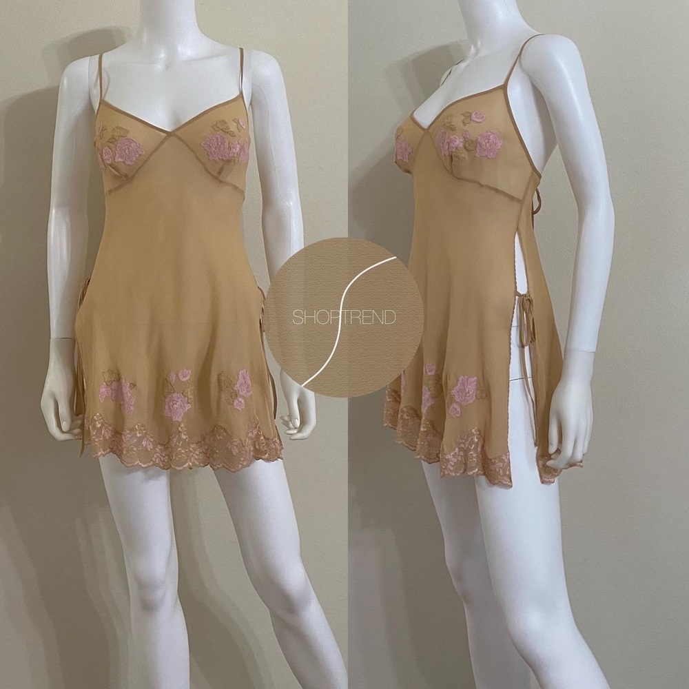 Vintage Y2K Victoria’s Secret 100% Silk sheer floral embroidered slip dress